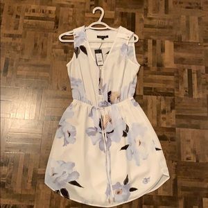 Mid length baby blue and cream floral dress
